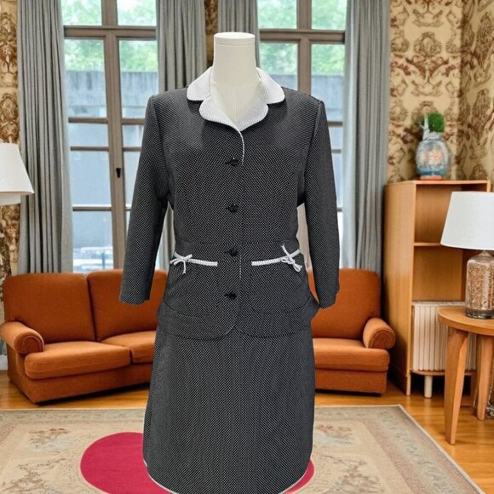 Vintage Coquette Modest Polka‎ Dot Skirt Suit Set Retro Grandmacore Career Chic